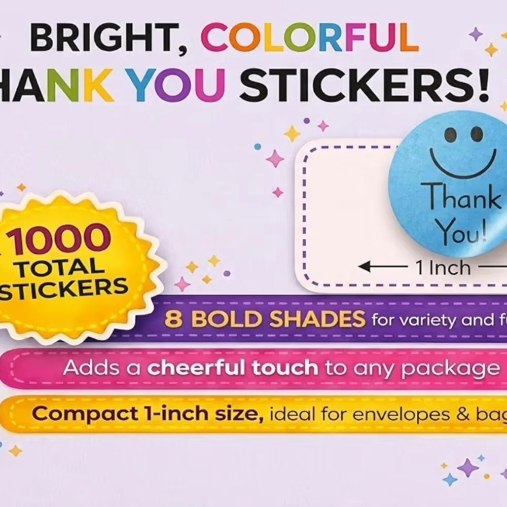 500 Colorful Thank You Sticker Roll - Picture 4 of 5